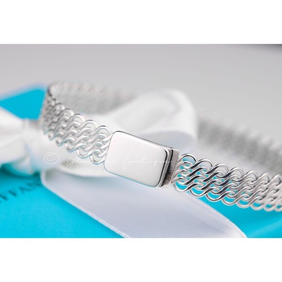 *Rare* Tiffany & Co. Vintage Somerset Mesh Bracelet 7" Interlocking Woven Bangle - Picture 1 of 10